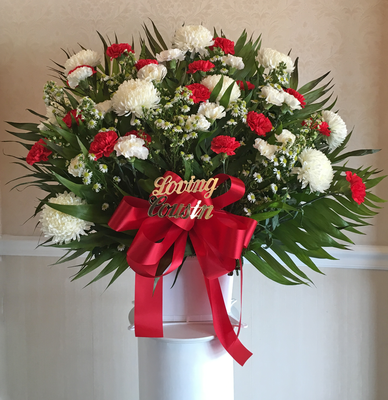 Red & White Carnation Floor Basket